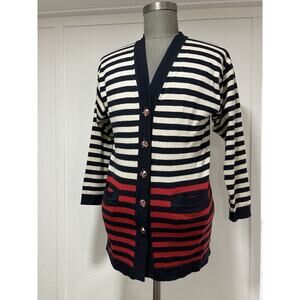 ESCADA by Margaretha Ley Wool Cardigan SZ 36 Made in Germany Vtg Striped Pockets
